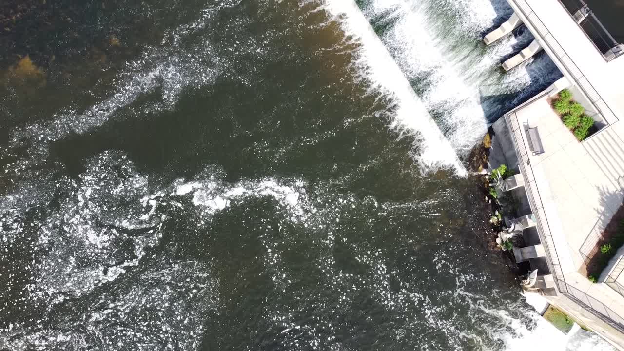 Rockford Michigan aerial drone footage dam river waterfall