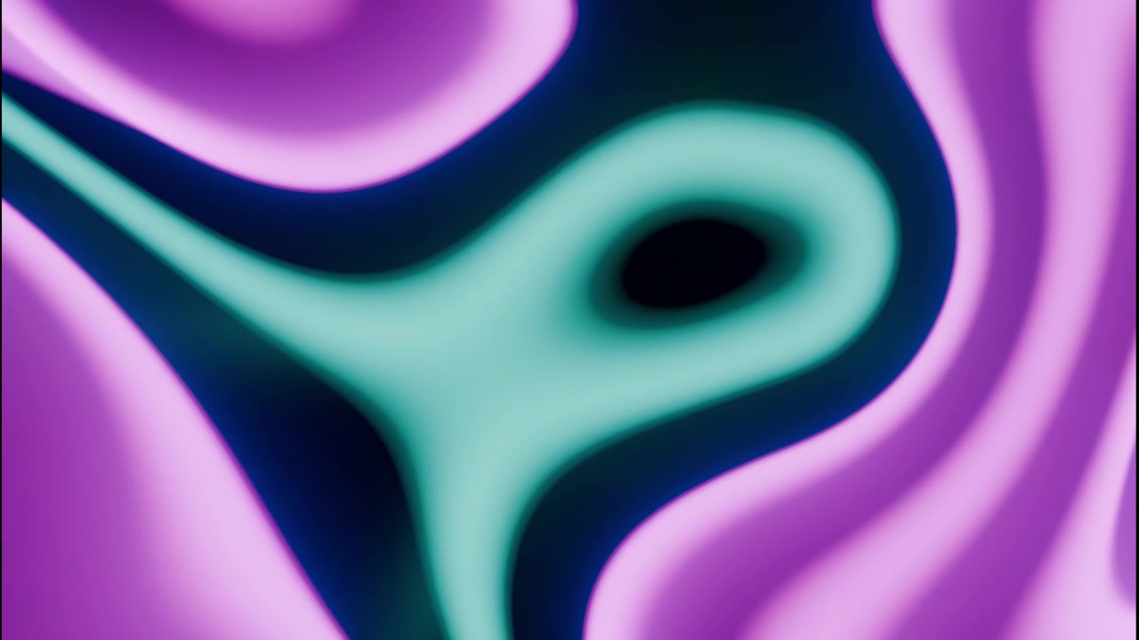 Close-up abstract motion scene with flowing purple, magenta, lavender, and cyan gradients, curved bands, deep central void, soft glow, layered color waves, smooth contrast, sleek modern mood