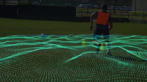 Animation-of-waves-with-binary-coding-over-diverse-football-players-on-stadium