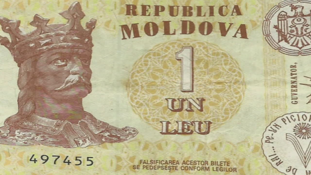 Moldovan 1 Leu Banknote on Green Screen