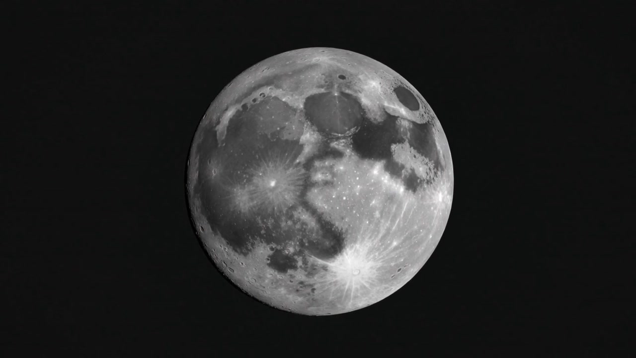 Iniciando captura de câmera da Lua cheia girando, mostrando movimento sutil no sentido horário no céu noturno para estudo.