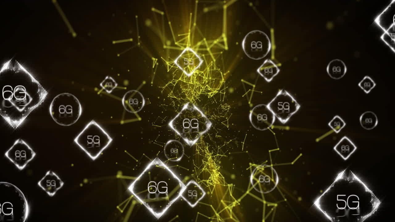 animación de la red de conexiones con texto 5g sobre formas