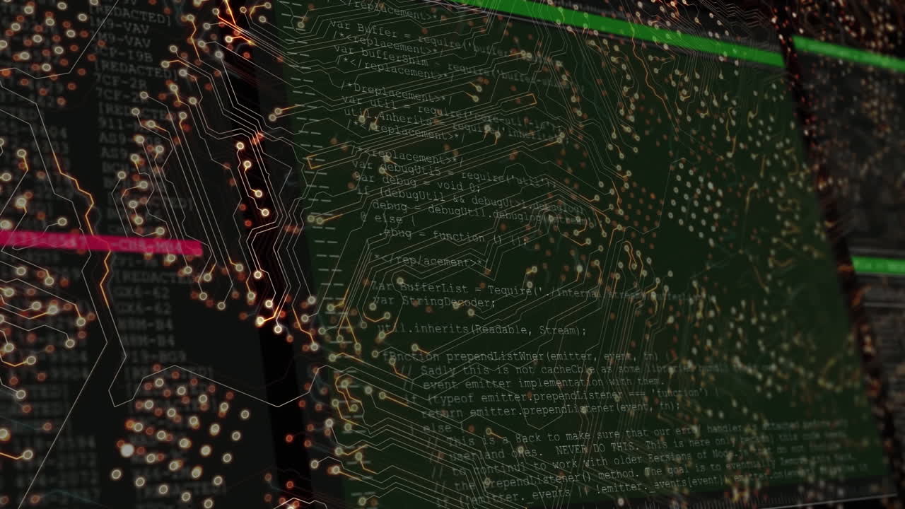animación del procesamiento de datos en una placa de circuitos informáticos
