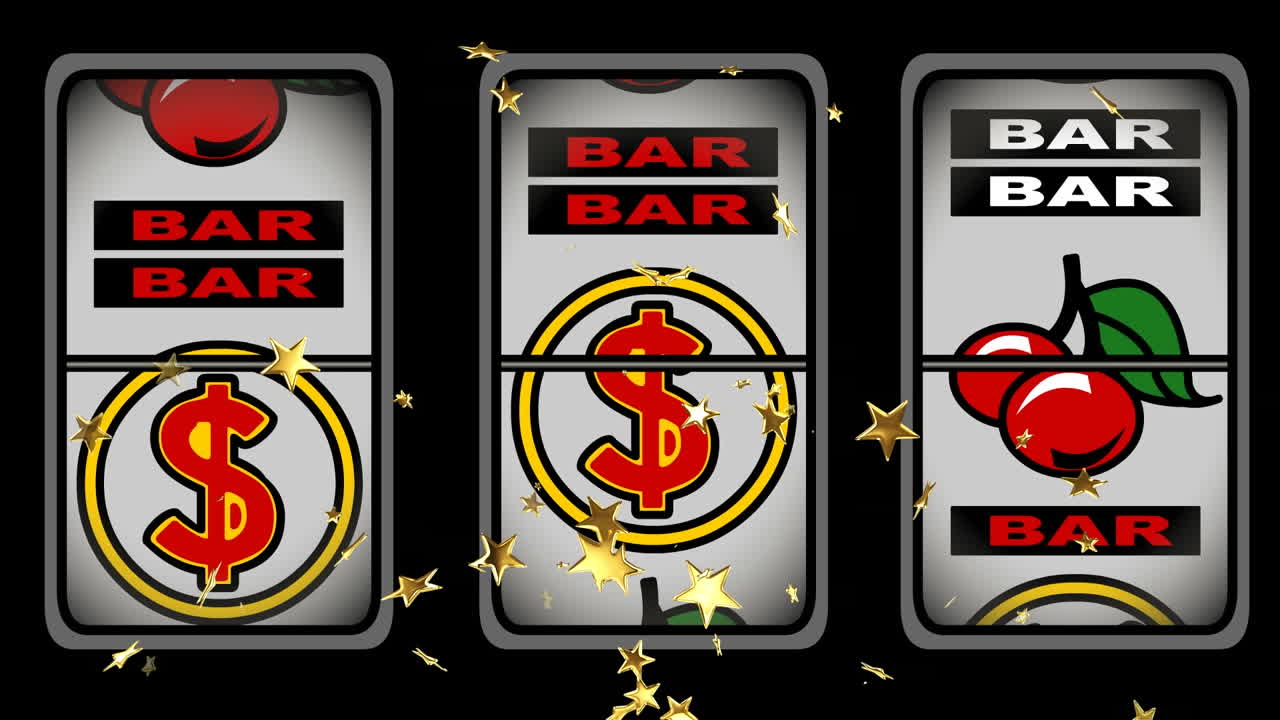 animazione di stelle dorate che cadono sulla macchina della frutta