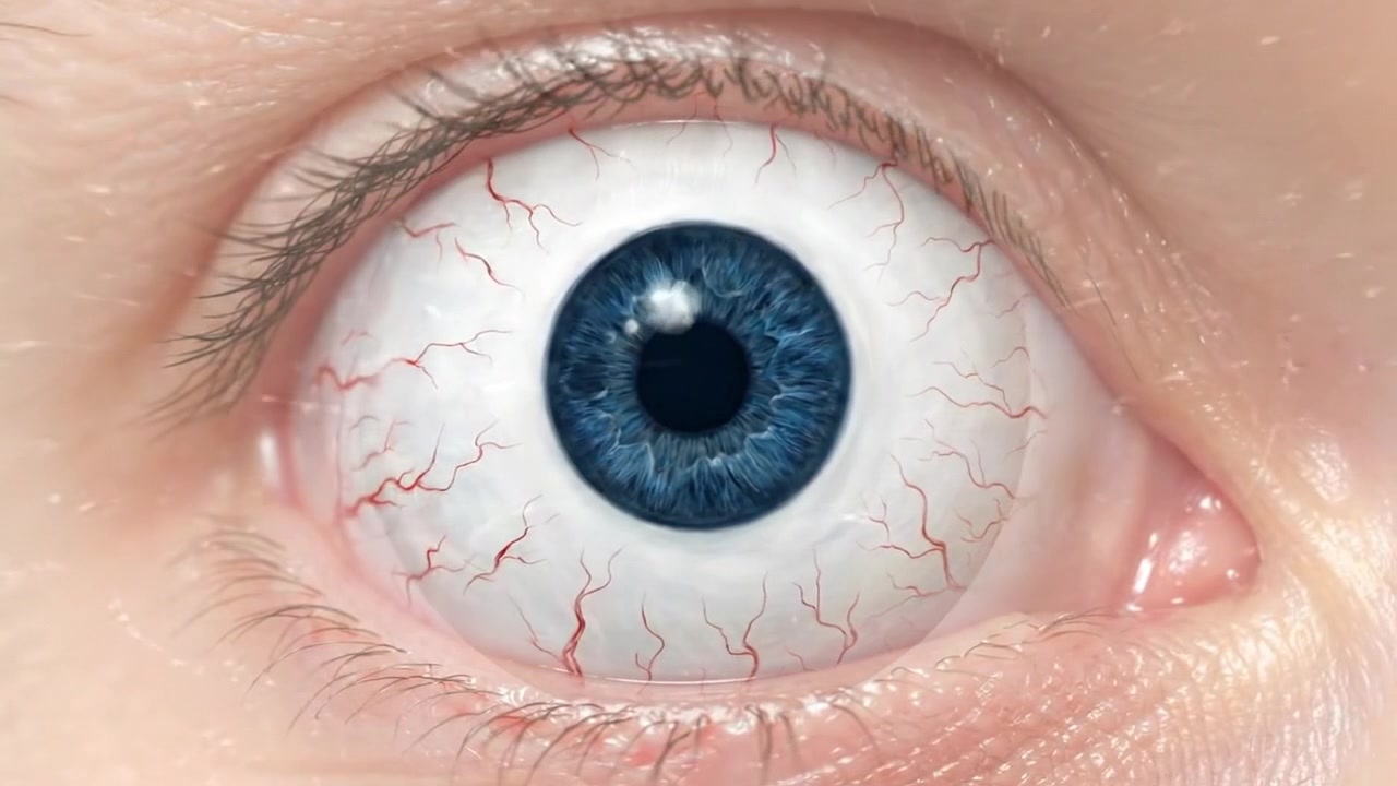 Primo piano di un occhio umano con vasi sanguigni visibili