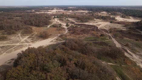 rückwärtsbewegung aus der luft, die sanddünen von loonse und drunense duinen in den niederlanden zeigt