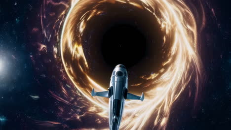 spaceship near a wormhole or black hole in space