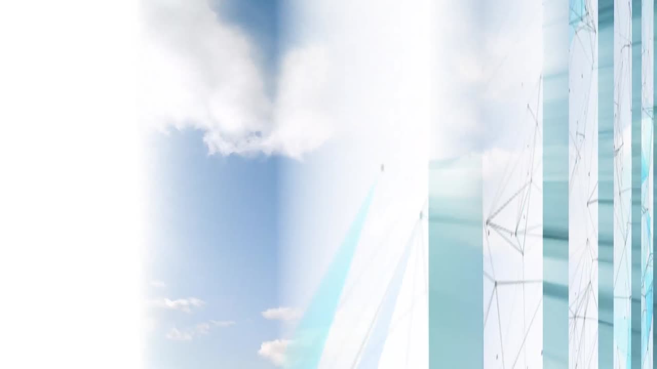 파란색 배경에 움직이는 모양과 구름의 애니메이션