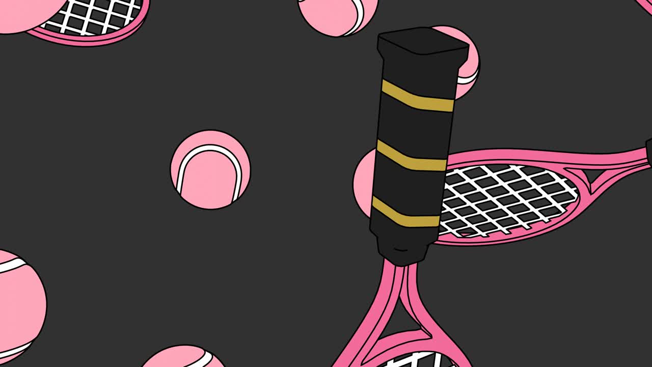 회색 바탕에 핑크색 테니스 공과 테니스 라켓을 그린 스타일입니다.