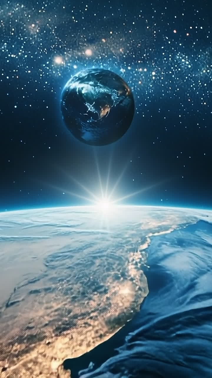 Earth rising over a glowing horizon