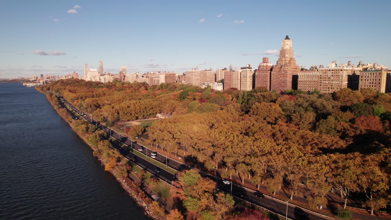 Gorgeous Riverside Drive and West Side Highway, NYC. 4K aerial
