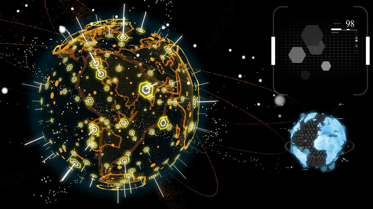 Futuristic holograms, global connections around the earth planet stock video