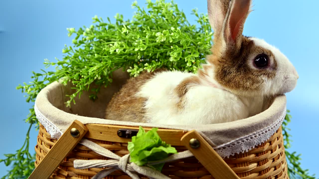 conejo en el fondo de la pantalla azul. animal espiritual y mascota inteligente para la pascua