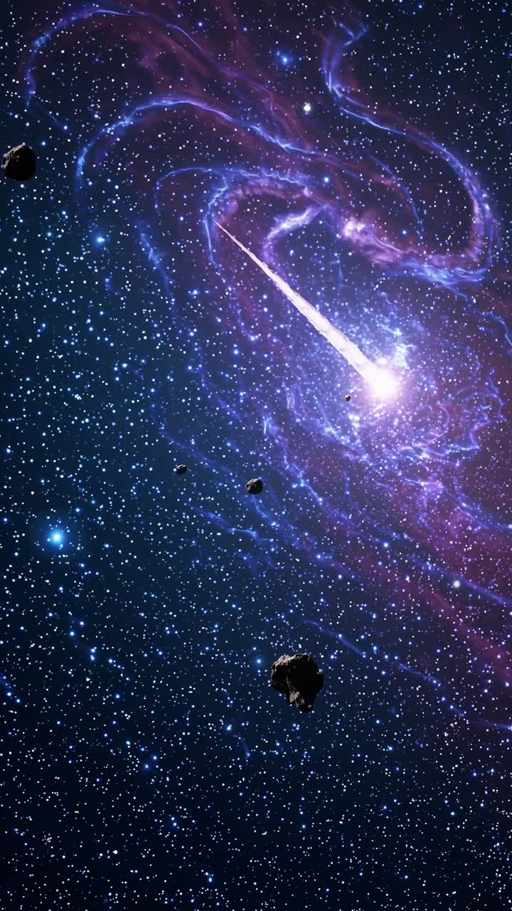 A mesmerizing video concept of a galaxy with swirling purple nebulae and stars