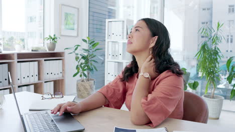 Business-woman,-laptop-or-neck-pain-in-stress