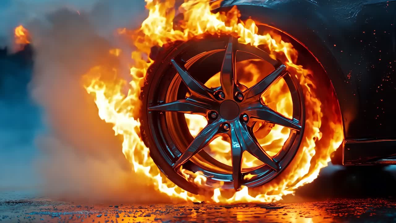 un coche en llamas con llamas saliendo de él