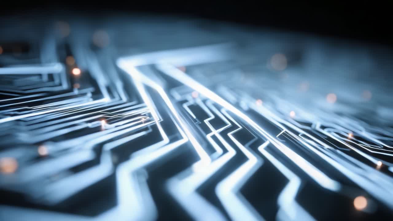 A Stunning Visual Journey Through Circuitry: Unveiling the Intricate and Dynamic Paths of Light and Energy in an Electronic Circuitboard's Glow