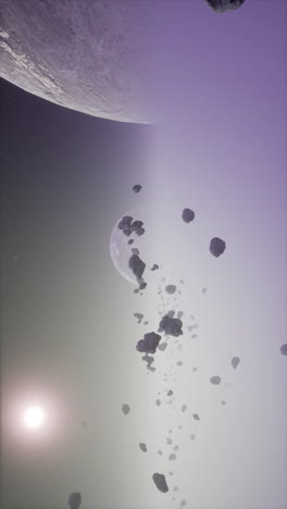 asteroids falling towards a planet in space