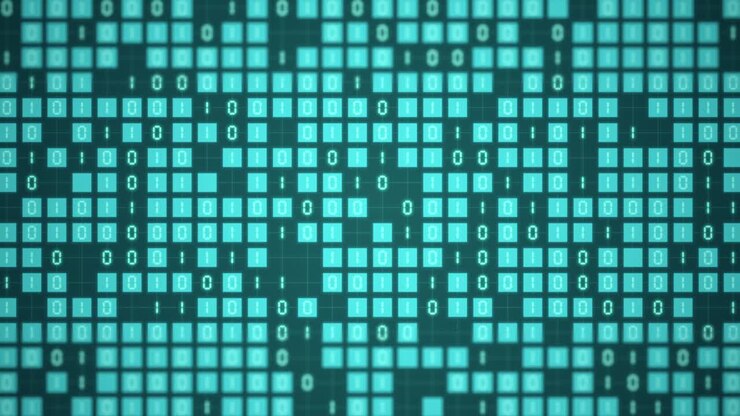 3D Futuristic digital data code green color wave screen abstract background