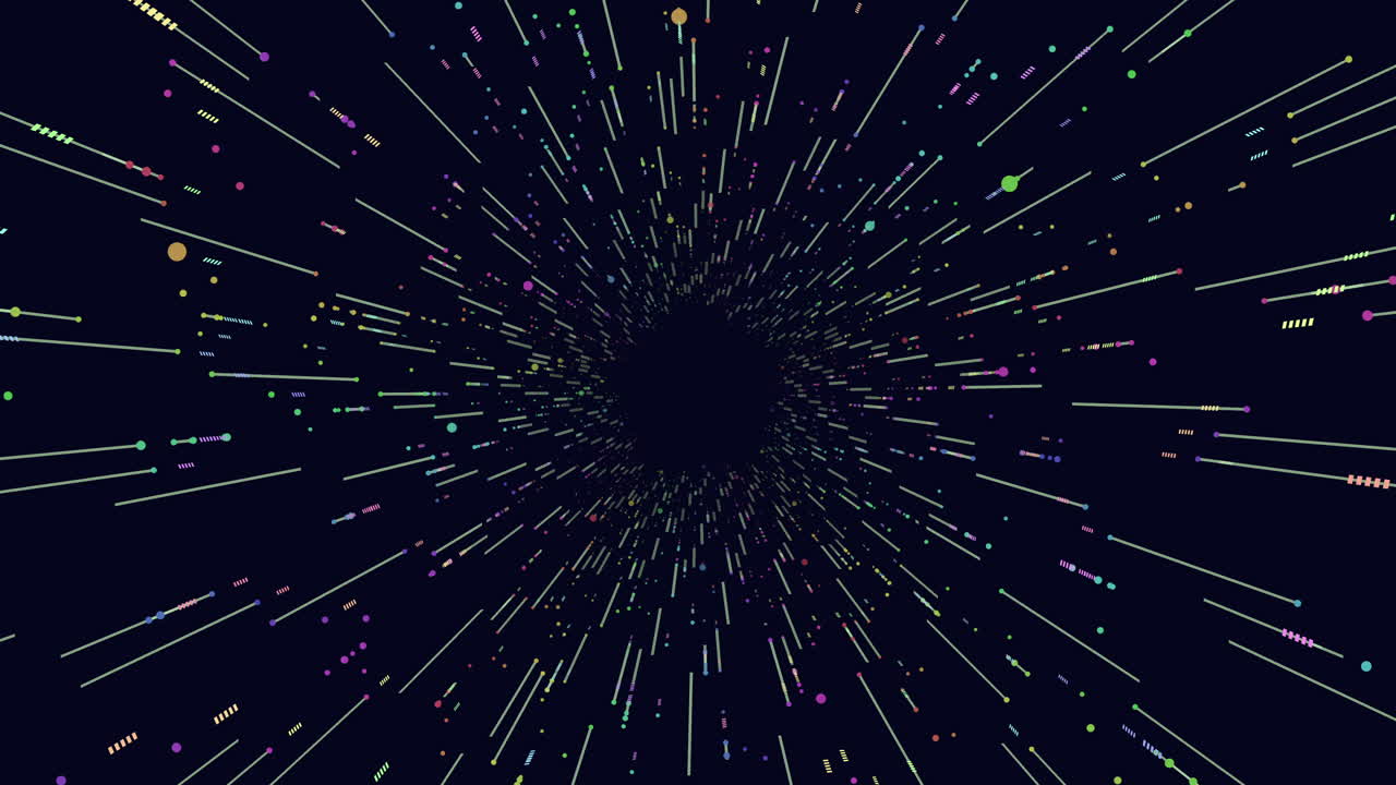 Futuristic tunnel in galaxy from dots and lines in hexagons from rainbow color 1