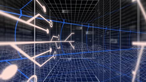 animation of data processing over circuit board and network of connections