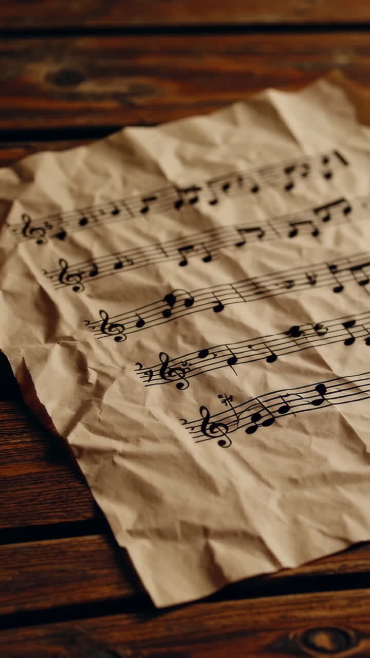 Vintage Music Sheet on Wooden Table