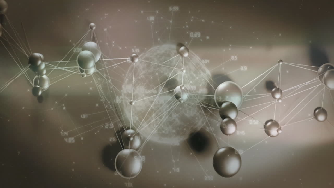 연결된 구와 데이터 포인트의 네트워크, 흐릿한 배경에 대한 애니메이션