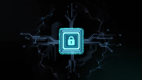 animazione dell'icona del lucchetto con connessioni su sfondo nero