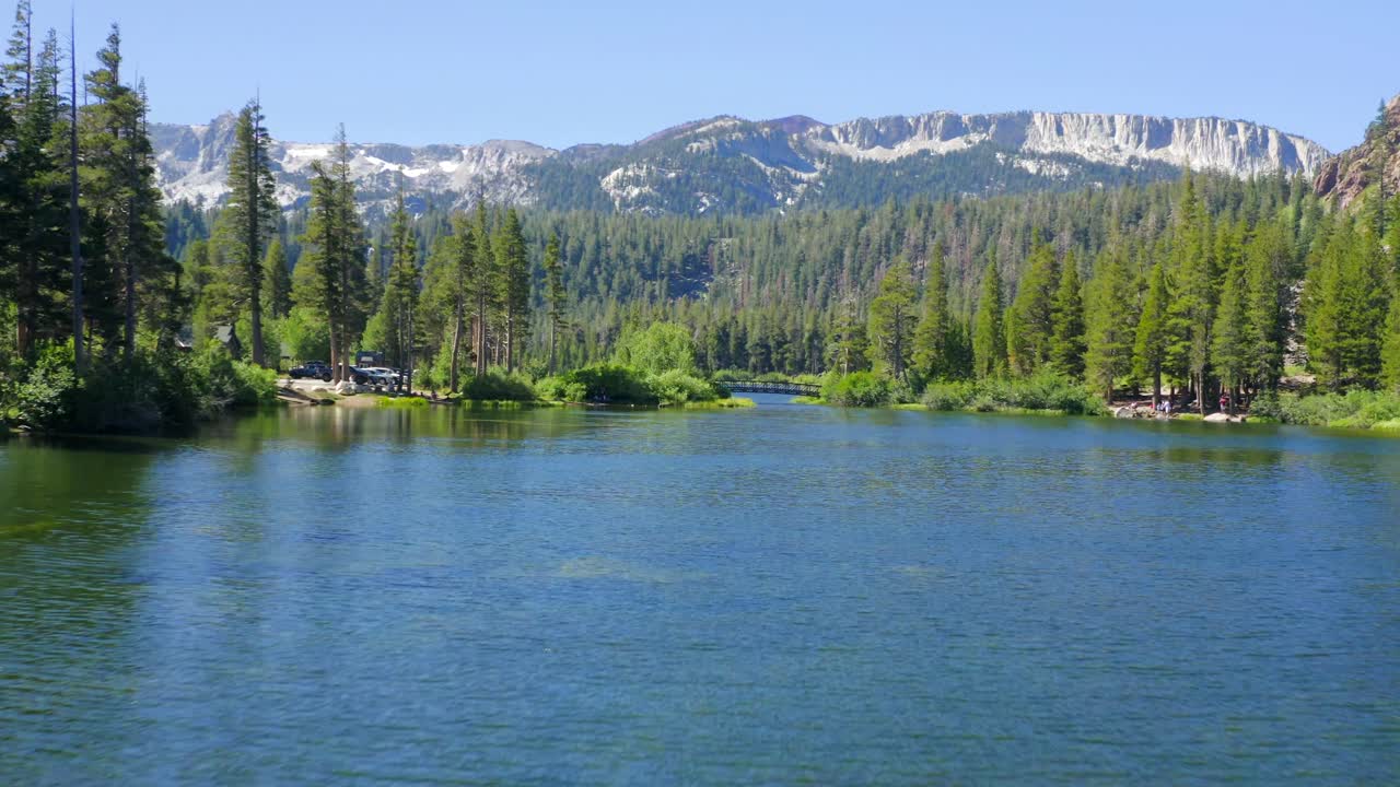 Aerial 4K footage of Twin Lakes in Mammoth Lakes