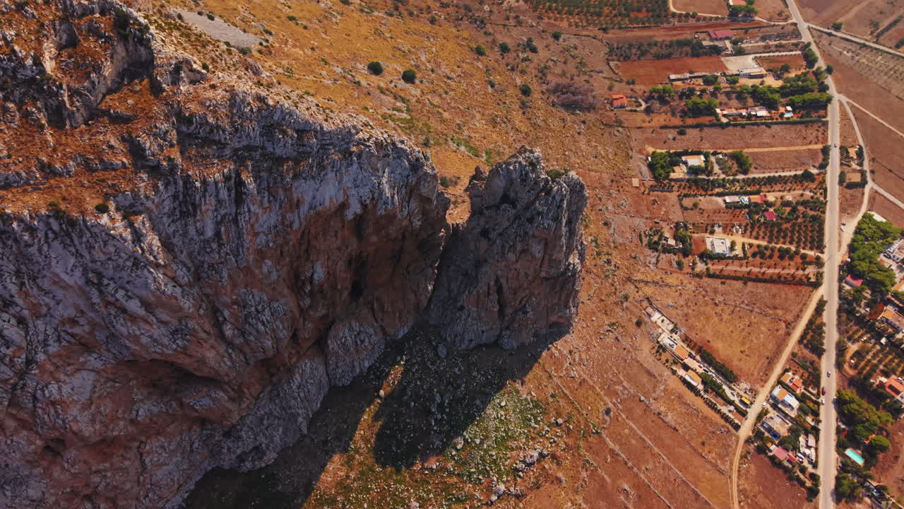 Aerial view of rocky landscape and village in San Vito Lo Capo, Sicily