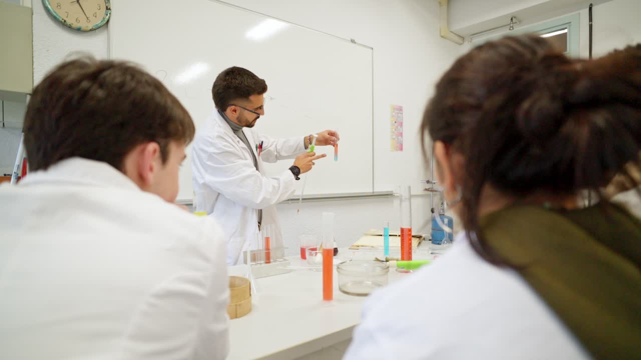 Science class with teacher and students