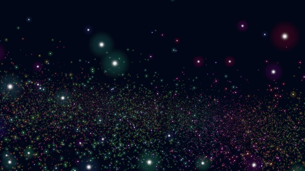 별의 밤, 빛나는 별과 먼 행성들로 가득 찬 활기찬 우주 장면