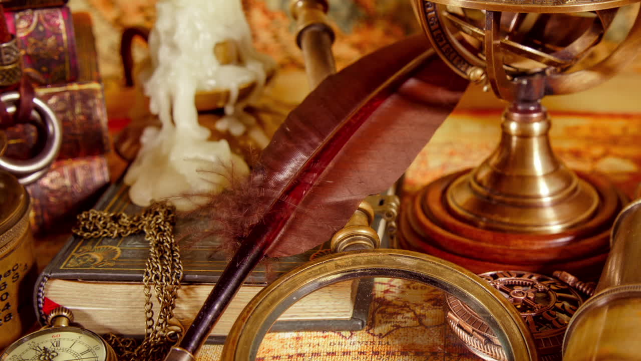 una lupa vintage se encuentra en un antiguo mapa del mundo