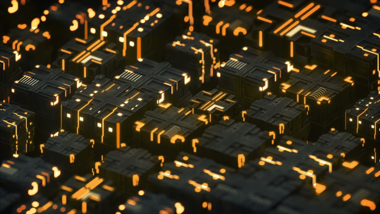 composición de ciencia ficción de cubos iluminados flotando en un bucle sin costuras animación de renderizado en 3d