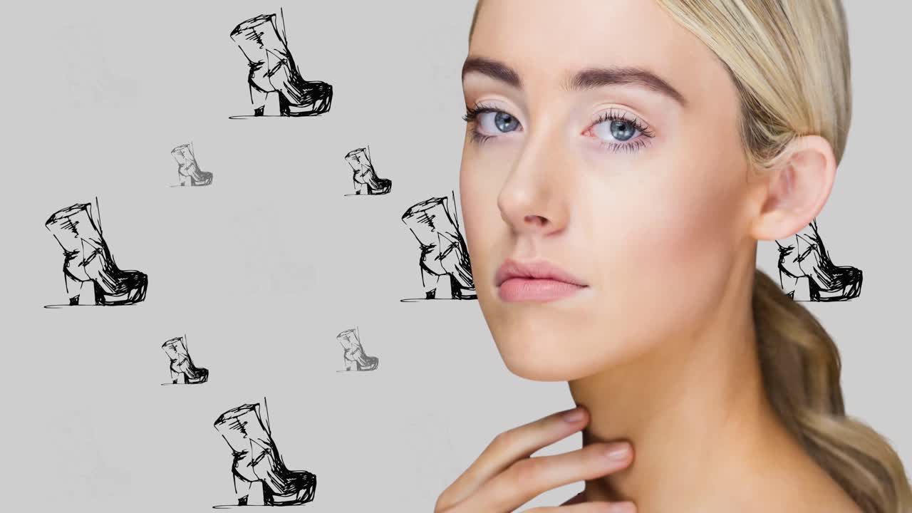 녹색 배경에 신발 아이콘과 모델의 애니메이션