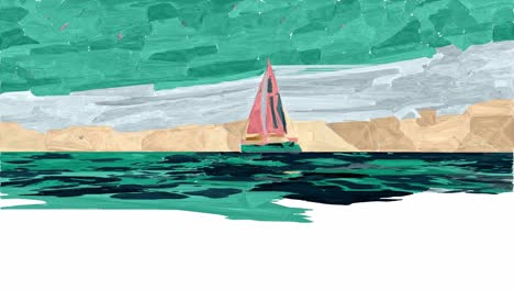 digital painting animation of sailboat sailing