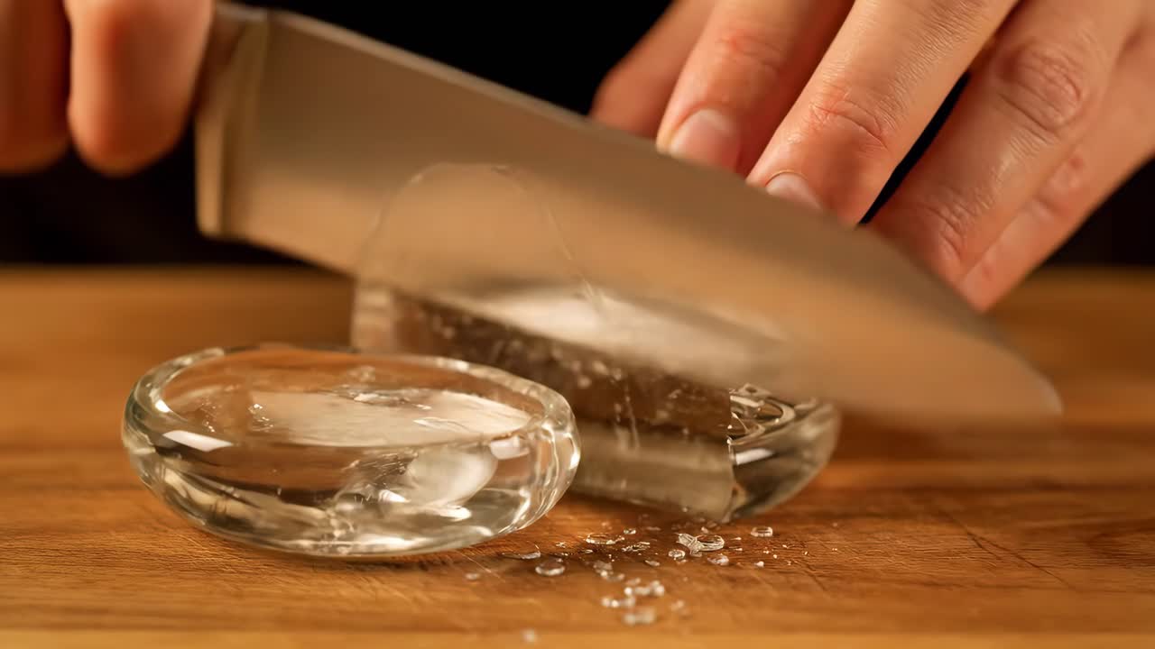 Cutting crystal clear ice