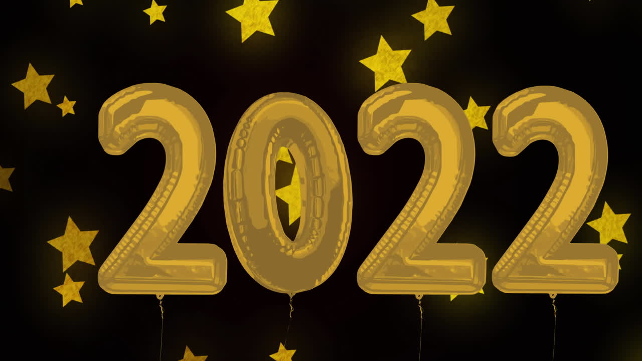 animación del texto de 2022 sobre estrellas sobre fondo negro