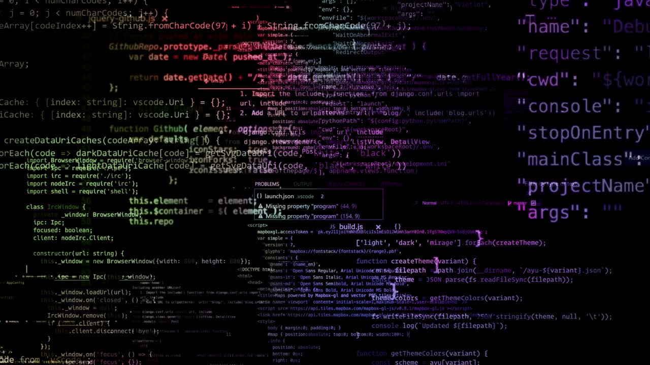 The abstract code moves in the virtual space. looped