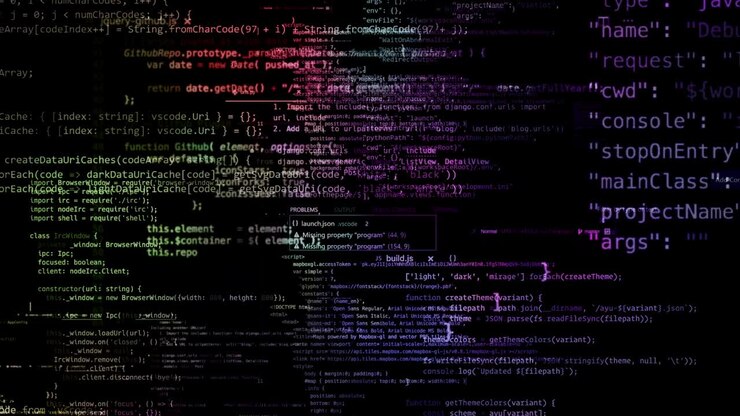 The abstract code moves in the virtual space. looped