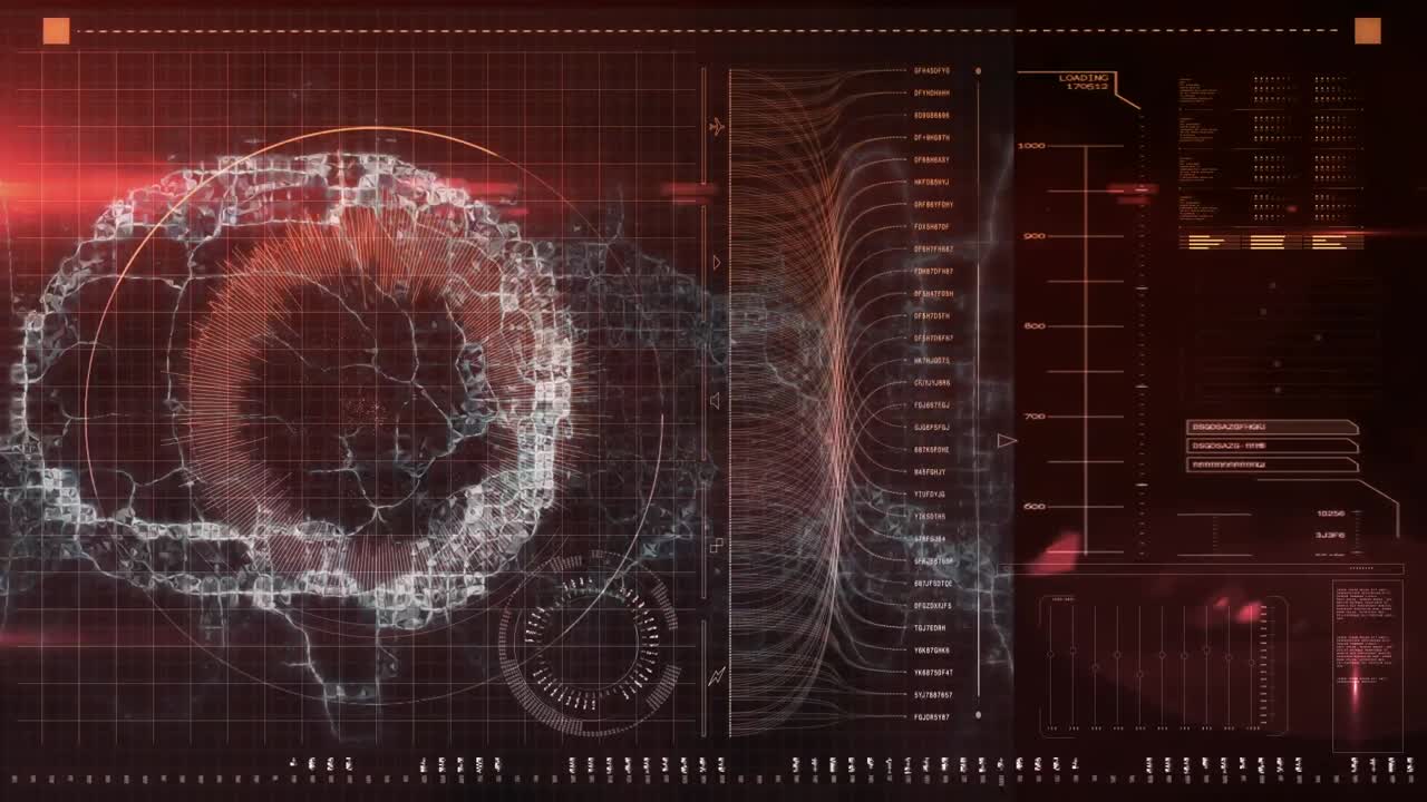 빨간색 배경의 데이터 처리에 대한 뇌의 애니메이션