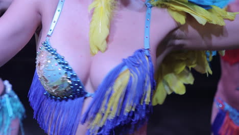 close-up of a dancer in a colorful costume