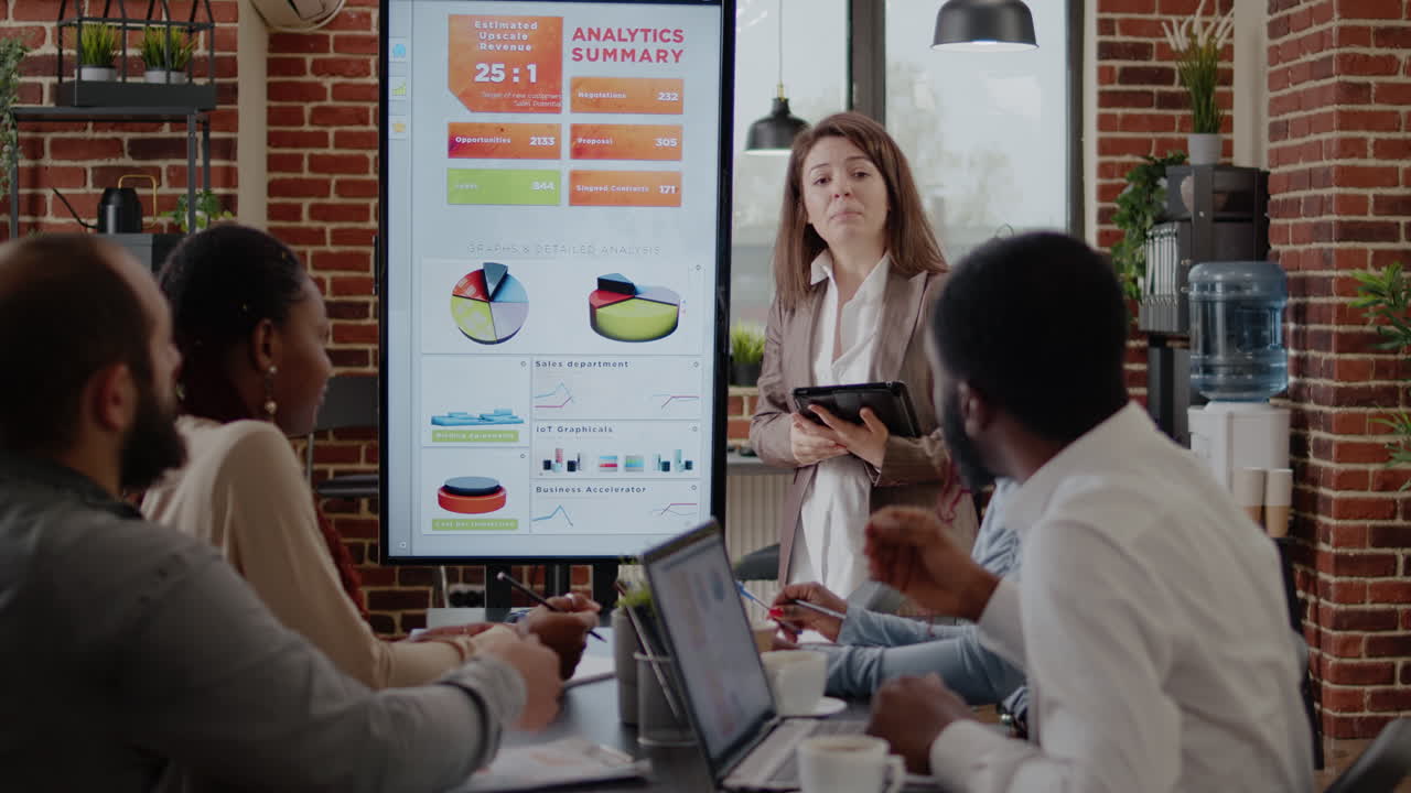 Woman doing business presentation in boardroom office