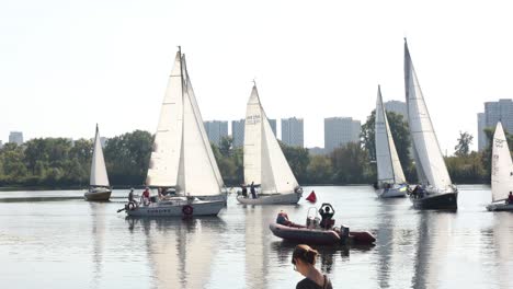 sailboats racing on a river