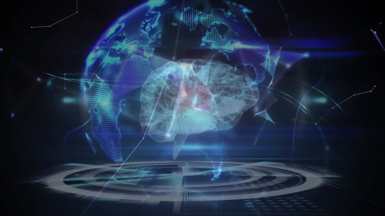 Animation of network of connections and globe on black background