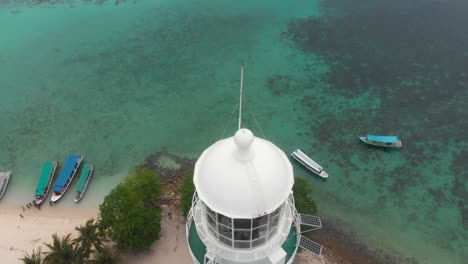 famous white lighthouse at lengkuas island belitung, aerial