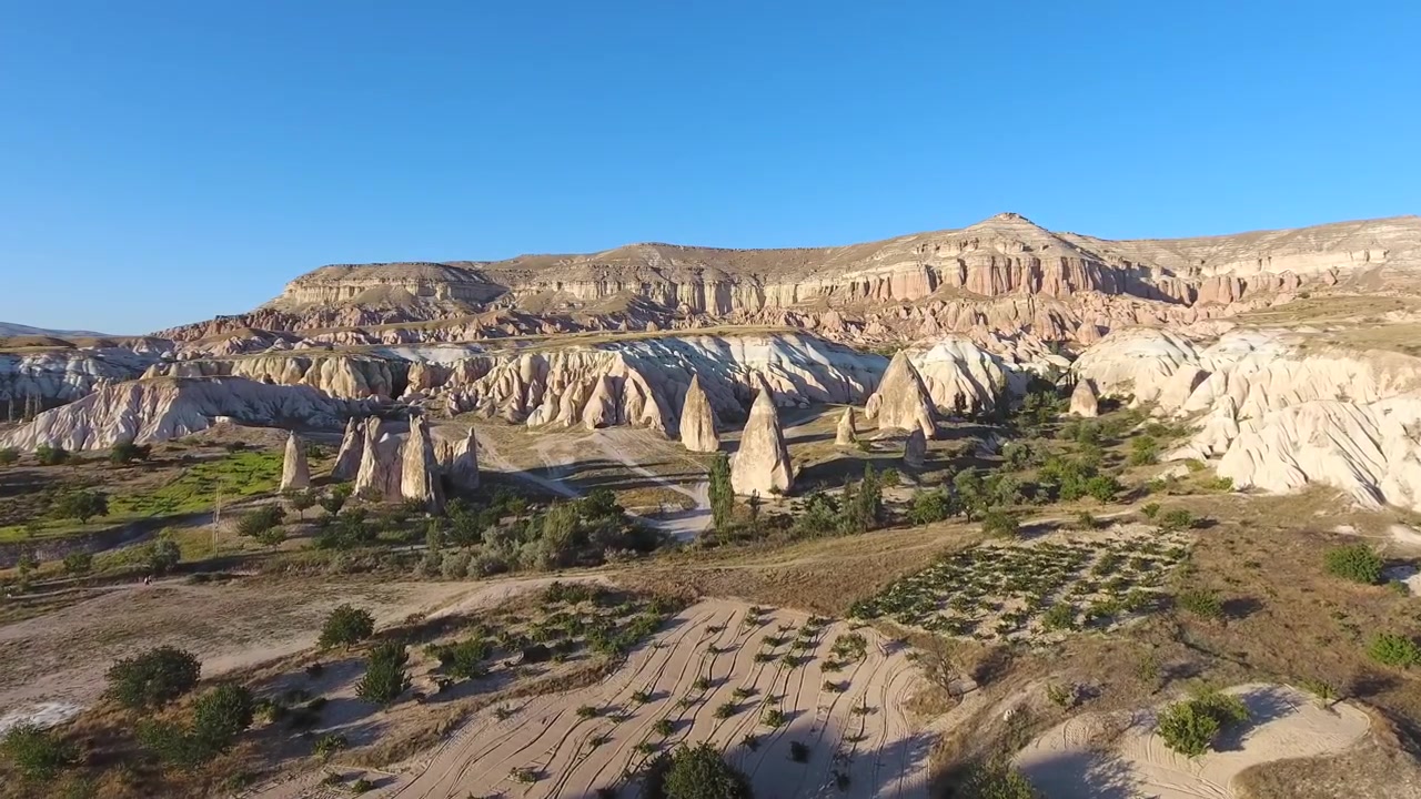 Kapadokya'daki Peri Bacaları ve Kaya Oluşumlarının Havadan Görünümü