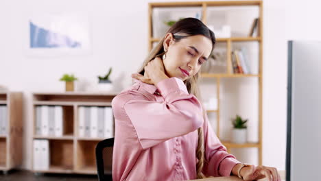 Business-woman,-computer-and-neck-pain-in-stress