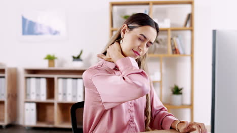 business woman, computer and neck pain in stress