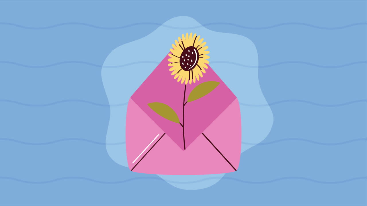 fiore di giardino di girasole in animazione di busta